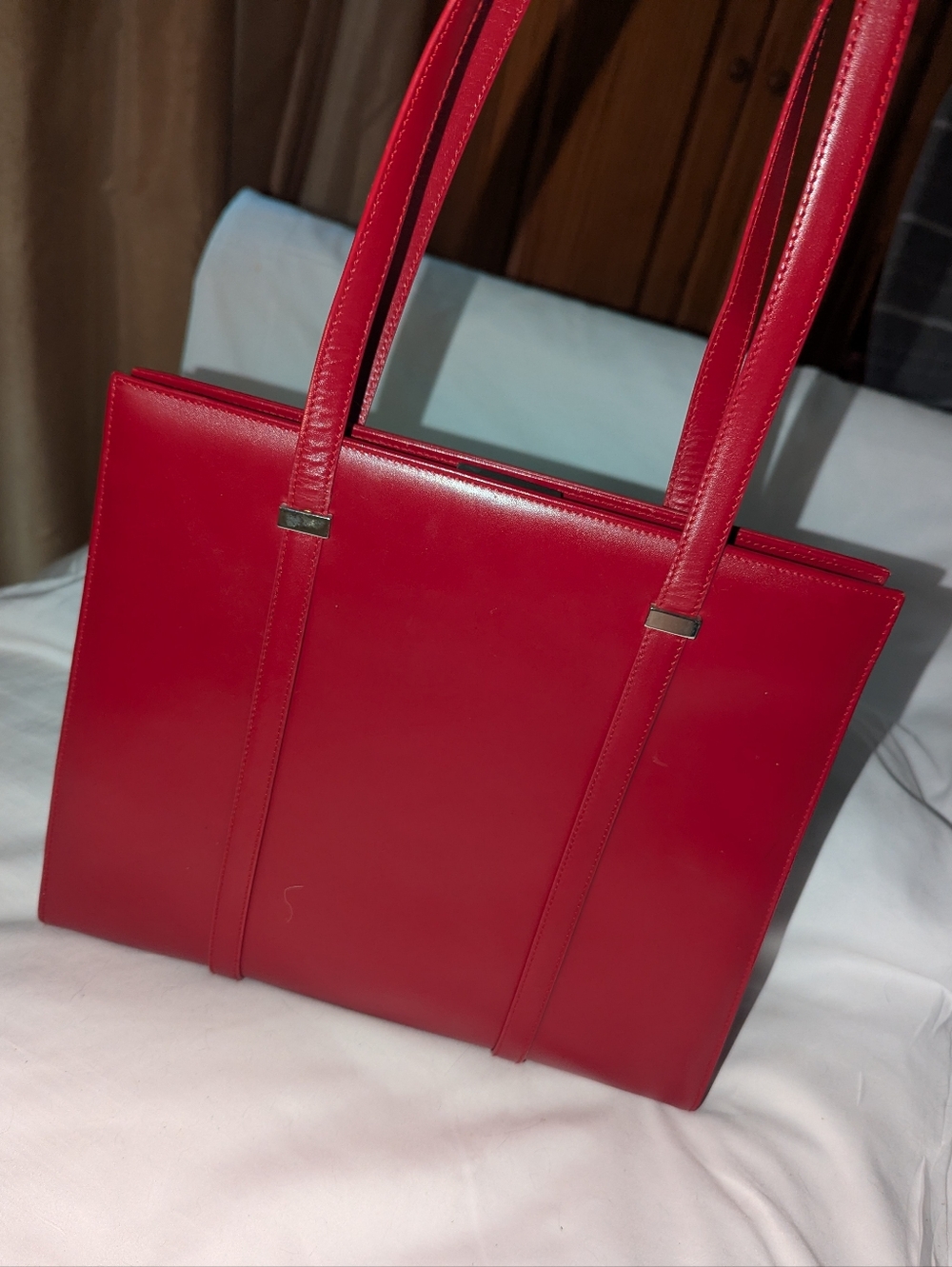 Vintage T Anthony LTD Italy Red Leather Structured Tote Bag - Picture 3 of 12